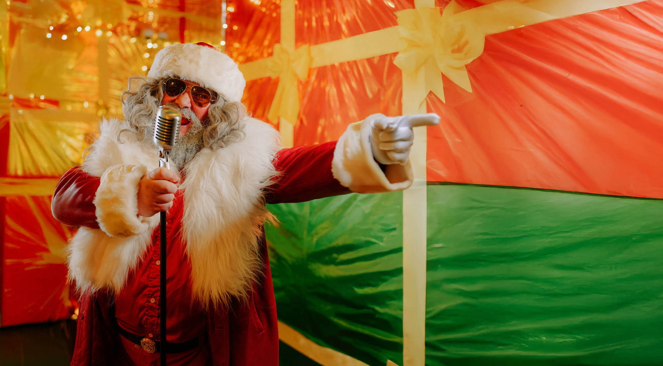 Rock-and-roll Santa performing at Humbug