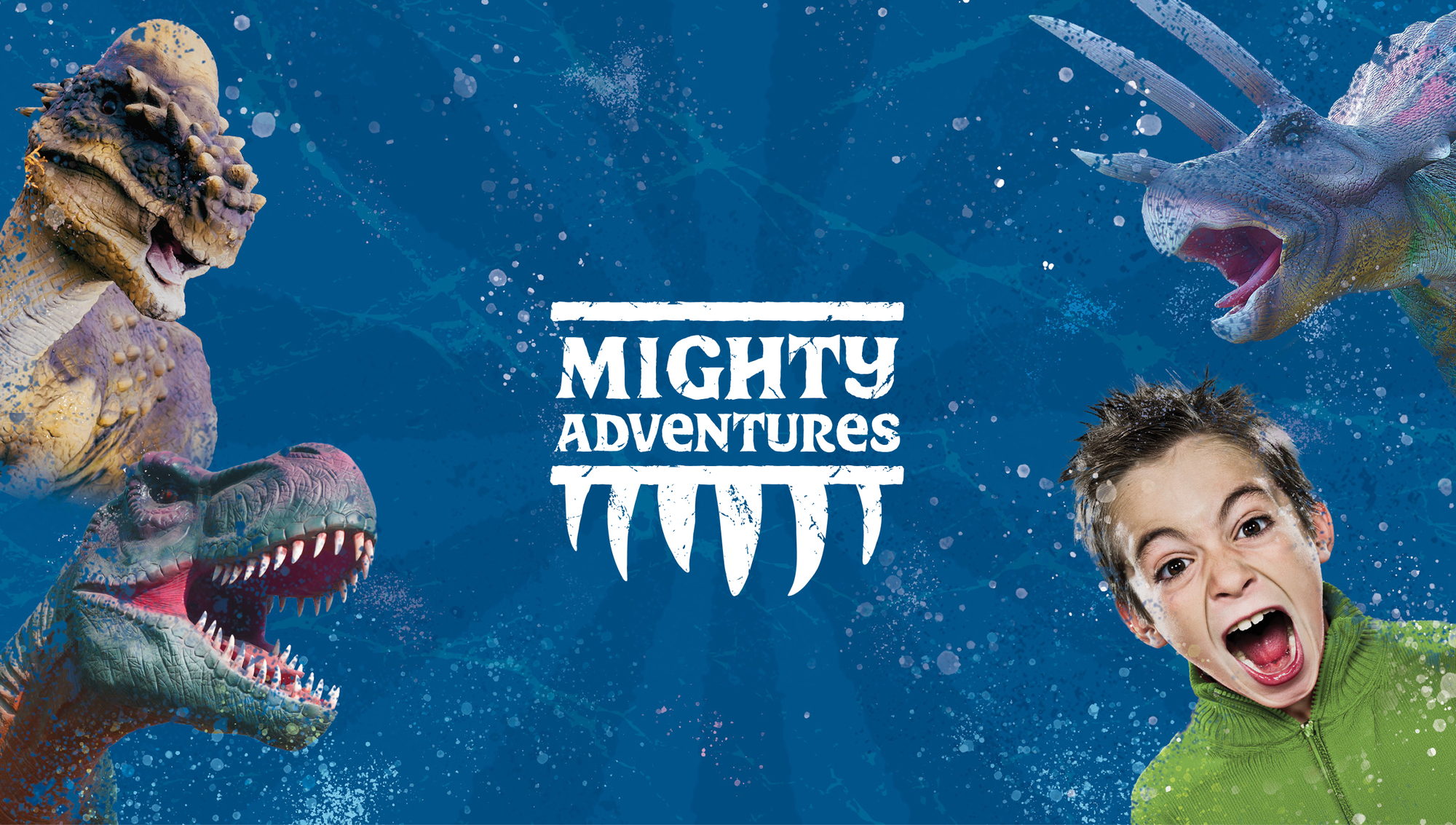 A family exploring the Mighty Adventures dinosaur world